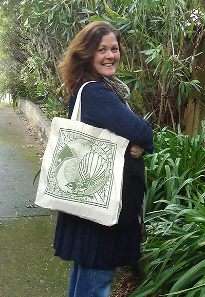 Pip McKay with her sustainable bag design.